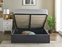 Vino Ottoman storage bedstead in dark grey fabric