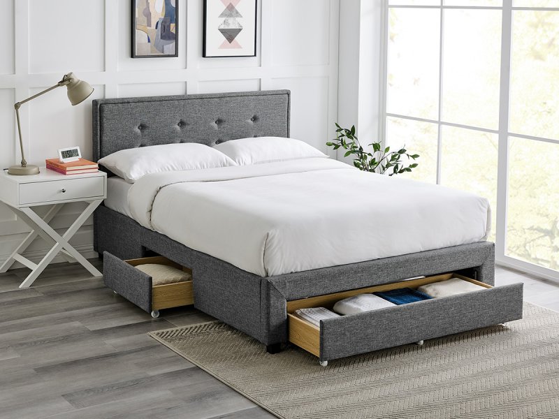 Machin storage bedstead in grey fabric