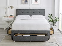 Machin storage bedstead in grey fabric